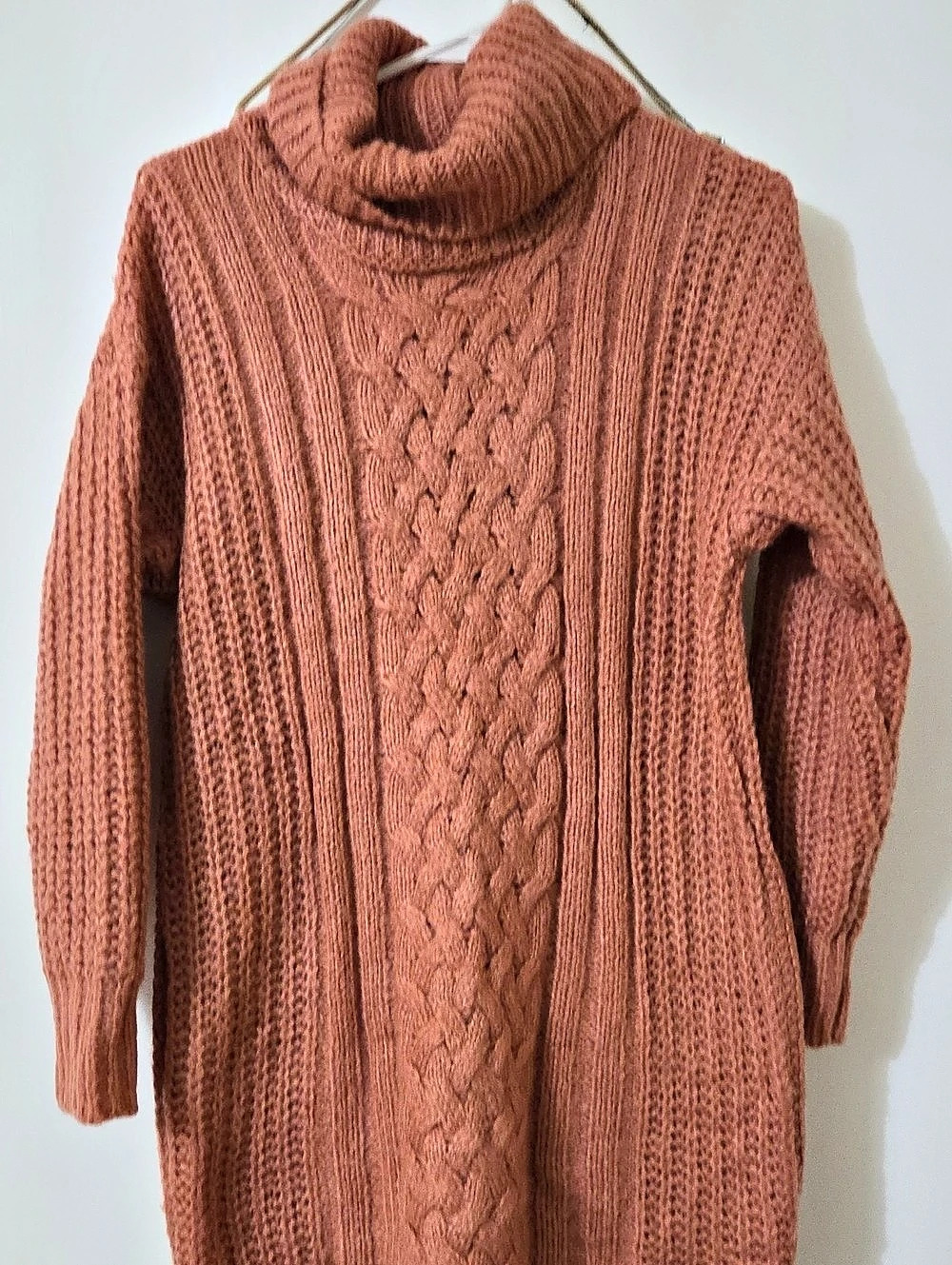 Rewind Cable Knit Cowl Neck Sweater in Brown Large Like New